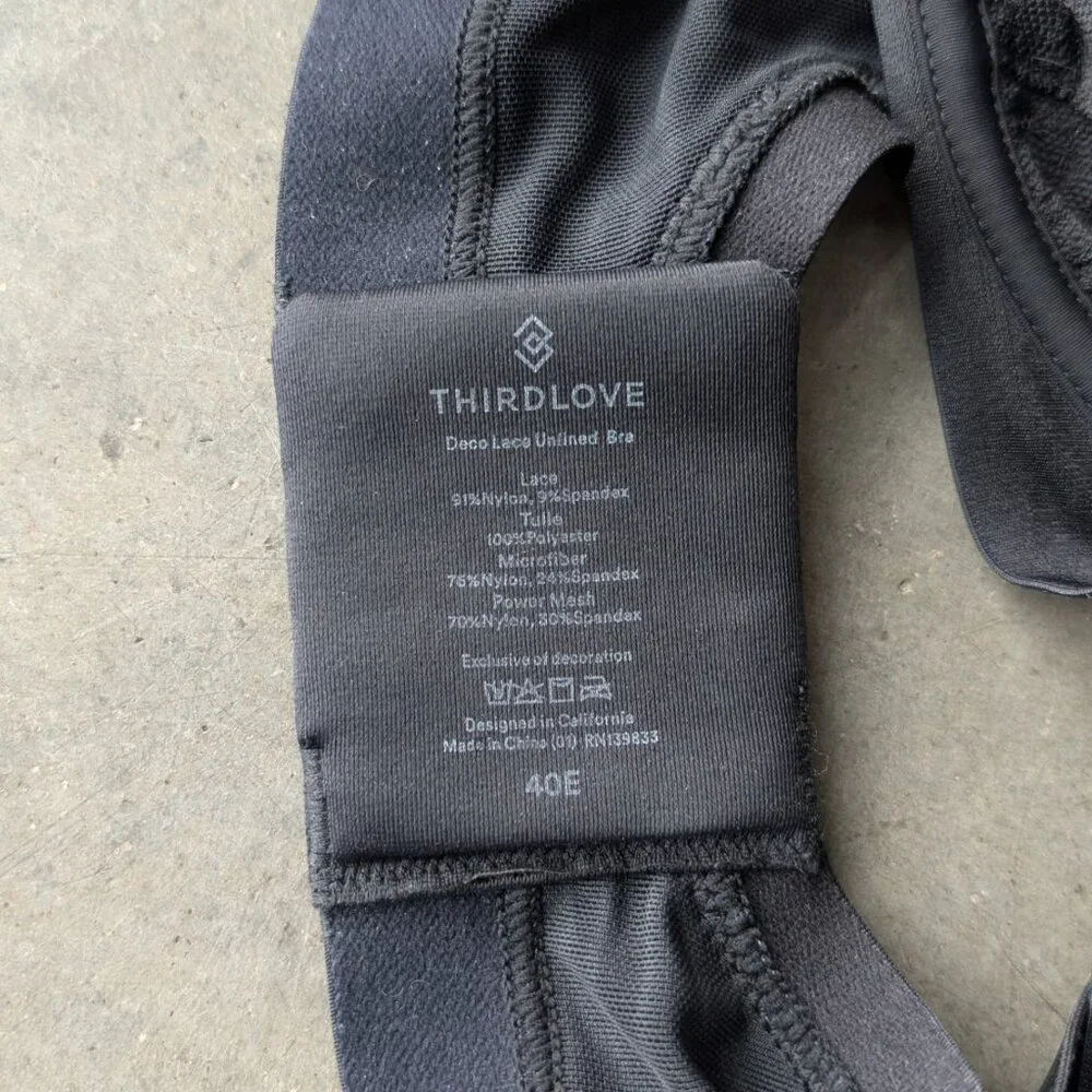 Thirdlove Deco Lace Unlined Bra in Black size 40E
